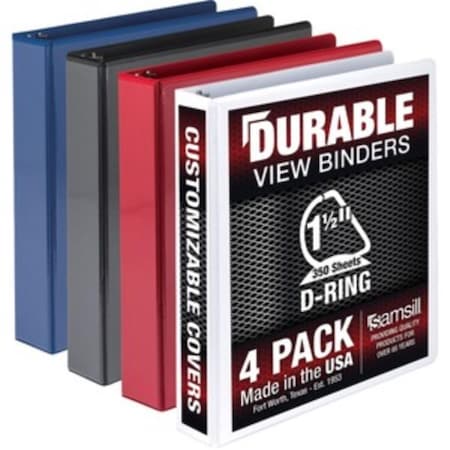 Davenport 1.5 in. Durable View D-Ring Binder, Assorted Color, 4PK DA3750468